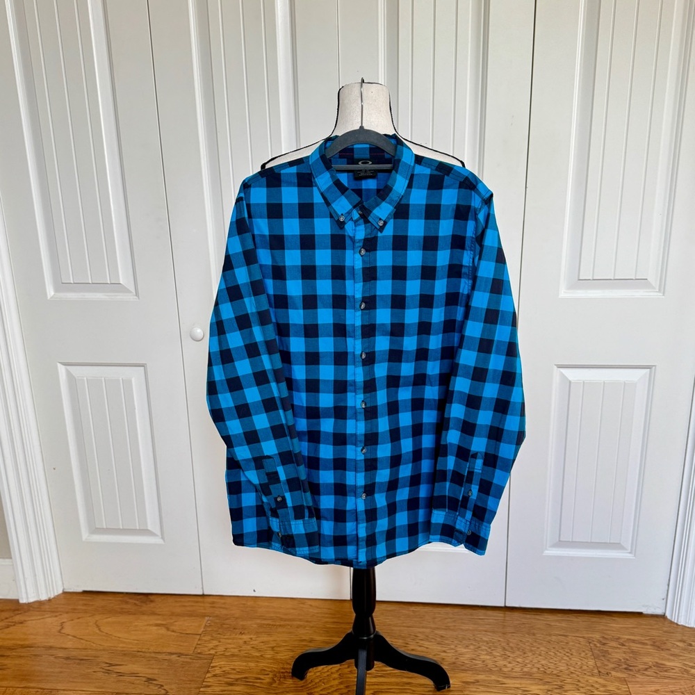 Oakley Blue Black Buffalo Plaid Button Down Flannel Shirt Men's Size Medium M - Picture 3 of 14